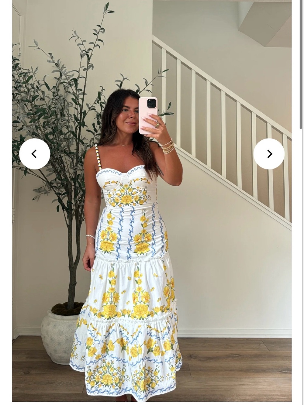 White & Yellow Floral Tiered Maxi Dress with Sweetheart Neckline